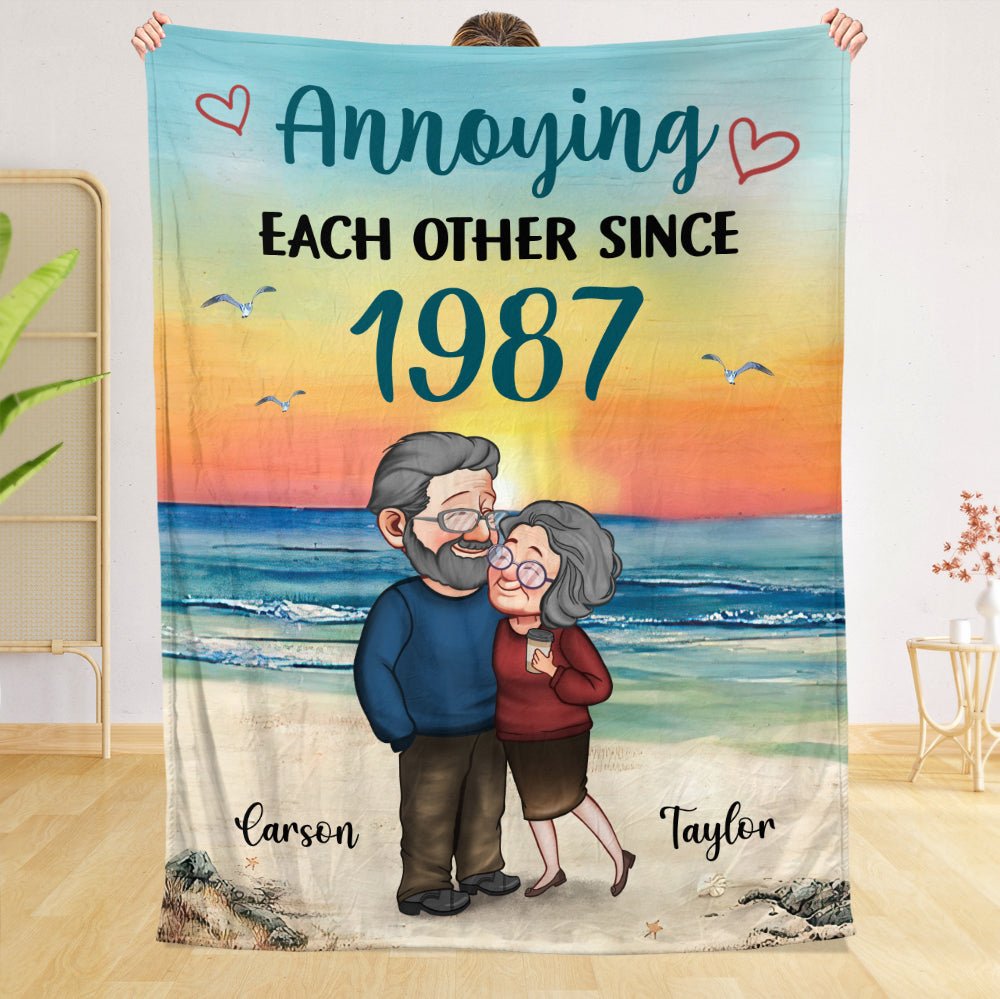 Annoying Each Other Since... Old Couple - Personalized Blanket - Meaningful Gift For Valentine, For Couple - Giftago