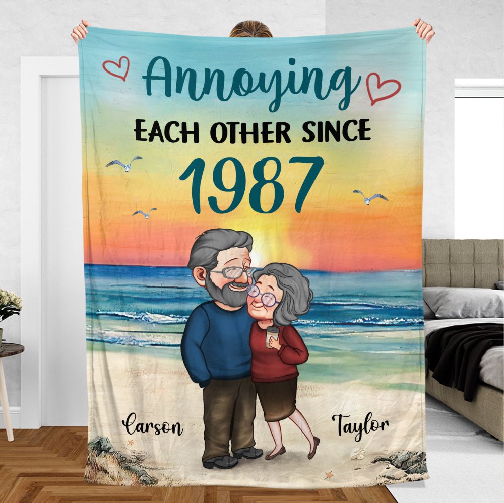 Annoying Each Other Since... Old Couple - Personalized Blanket - Meaningful Gift For Valentine, For Couple - Giftago
