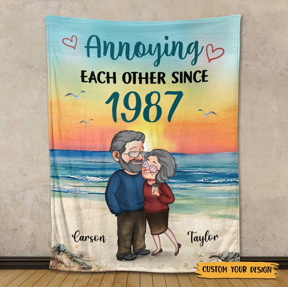 Annoying Each Other Since... Old Couple - Personalized Blanket - Meaningful Gift For Valentine, For Couple - Giftago