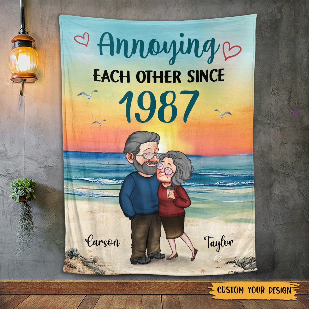 Annoying Each Other Since... Old Couple - Personalized Blanket - Meaningful Gift For Valentine, For Couple - Giftago