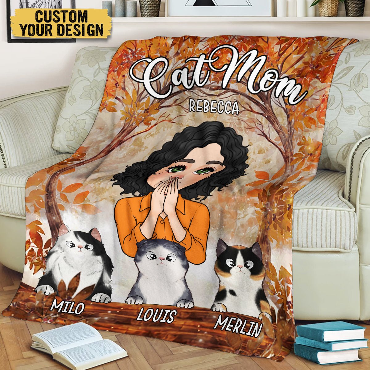 Autumn Cat Mom - Personalized Blanket - Best Gift For Cat Lovers - Giftago