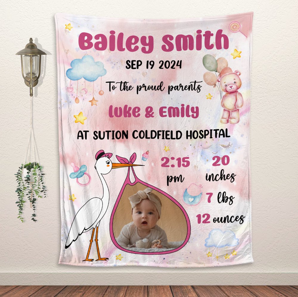 Baby Birth Announcement Blanket - Personalized Blanket - Giftago