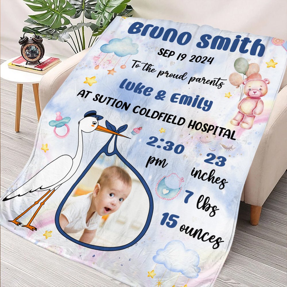 Baby Birth Announcement Blanket - Personalized Blanket - Giftago