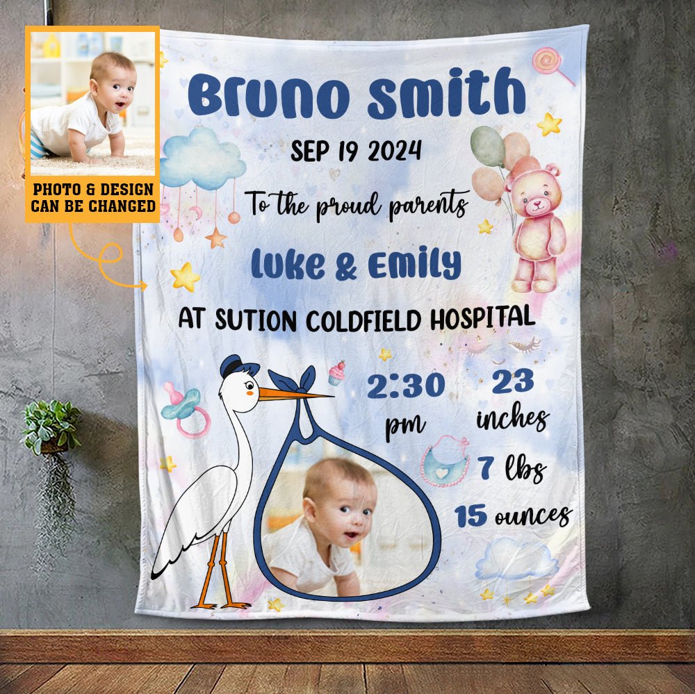 Baby Birth Announcement Blanket - Personalized Blanket - Giftago
