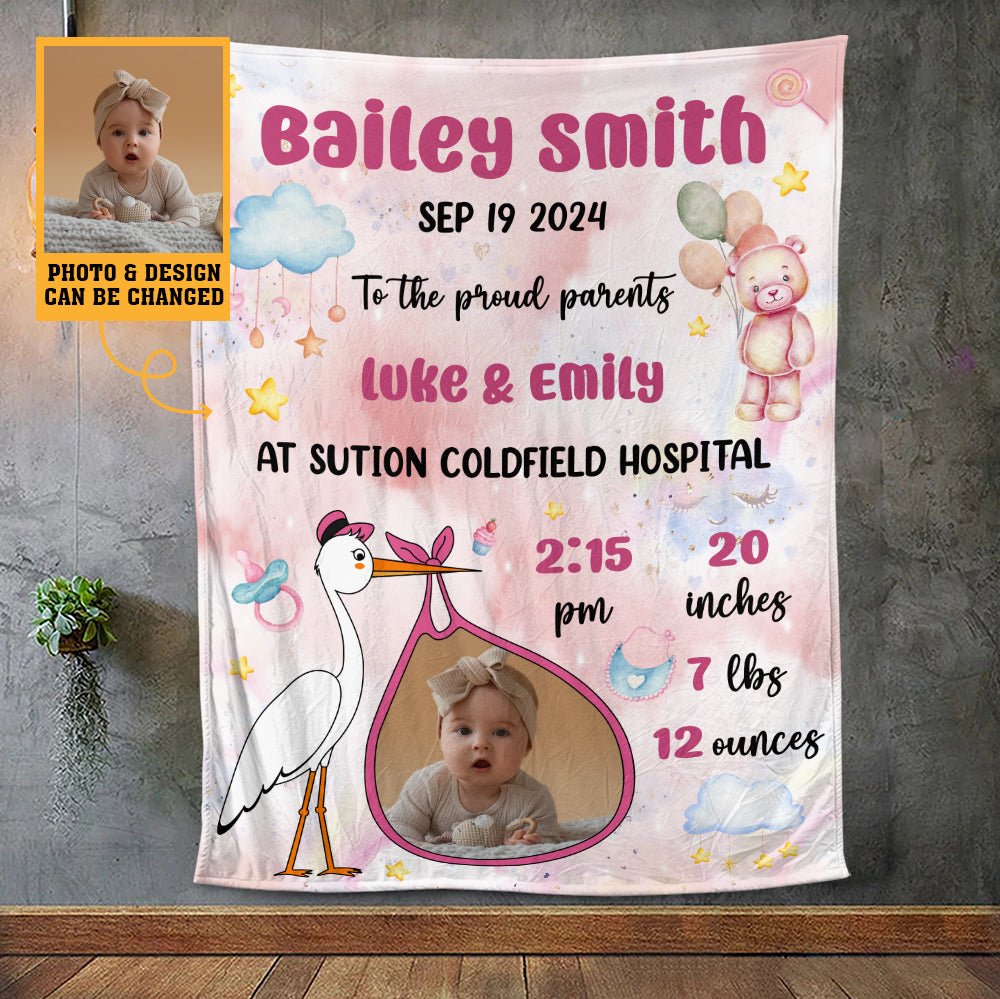 Baby Birth Announcement Blanket - Personalized Blanket - Giftago