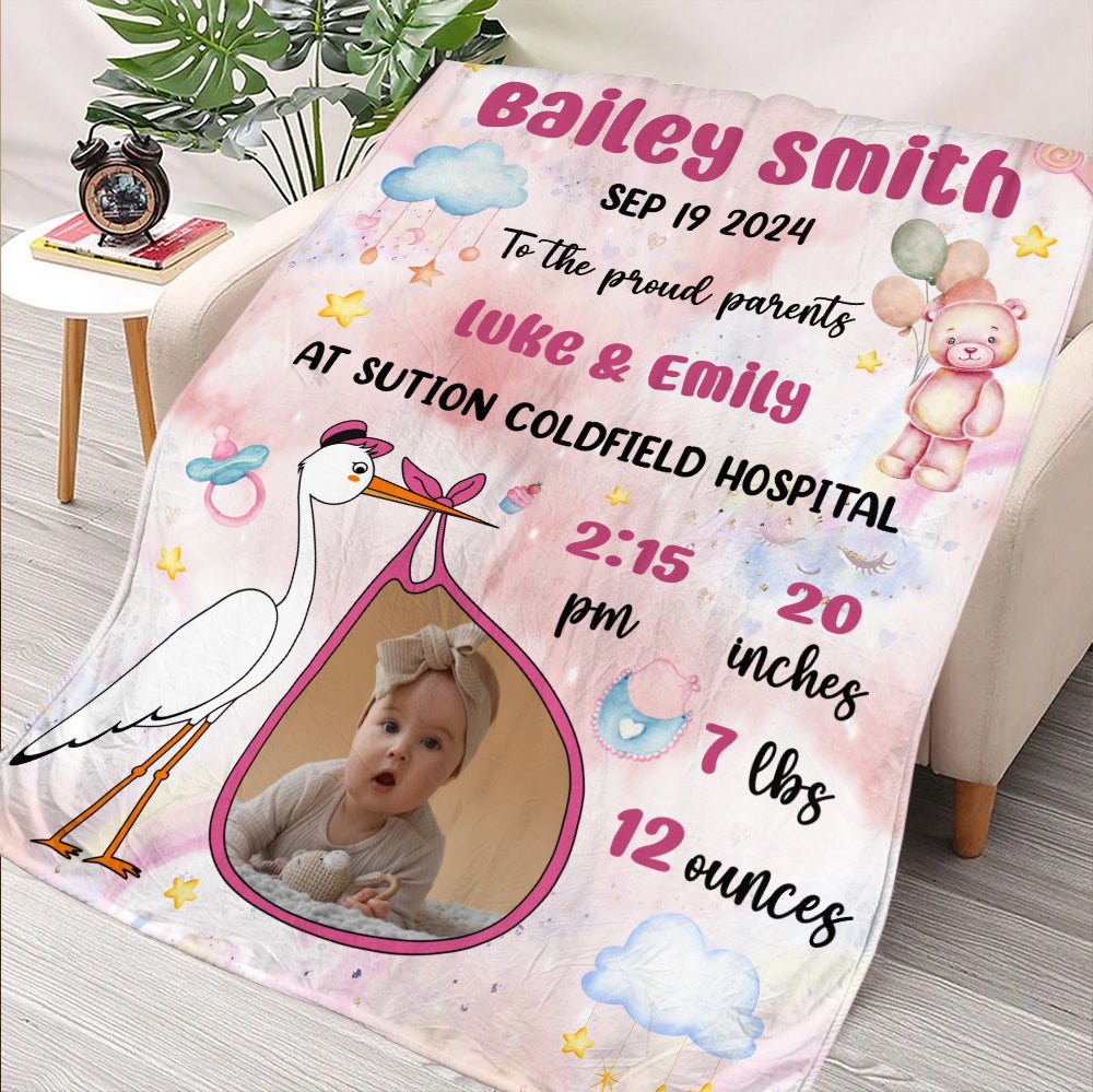 Baby Birth Announcement Blanket - Personalized Blanket - Giftago
