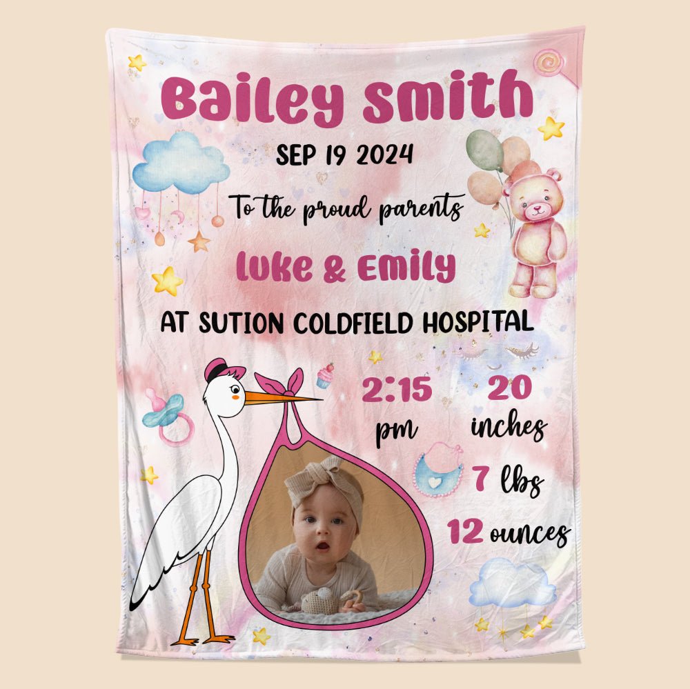 Baby Birth Announcement Blanket - Personalized Blanket - Giftago