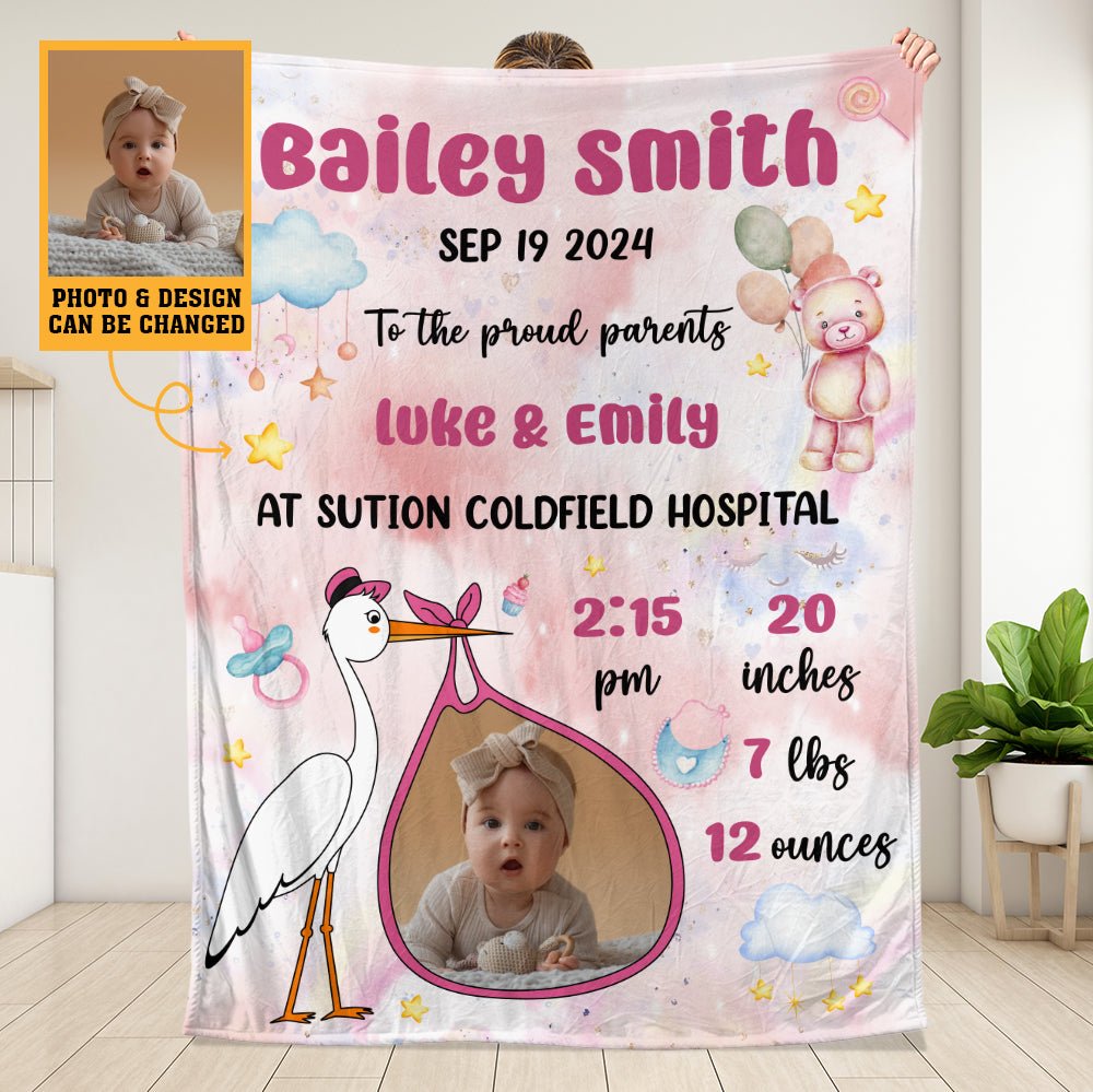 Baby Birth Announcement Blanket - Personalized Blanket - Giftago