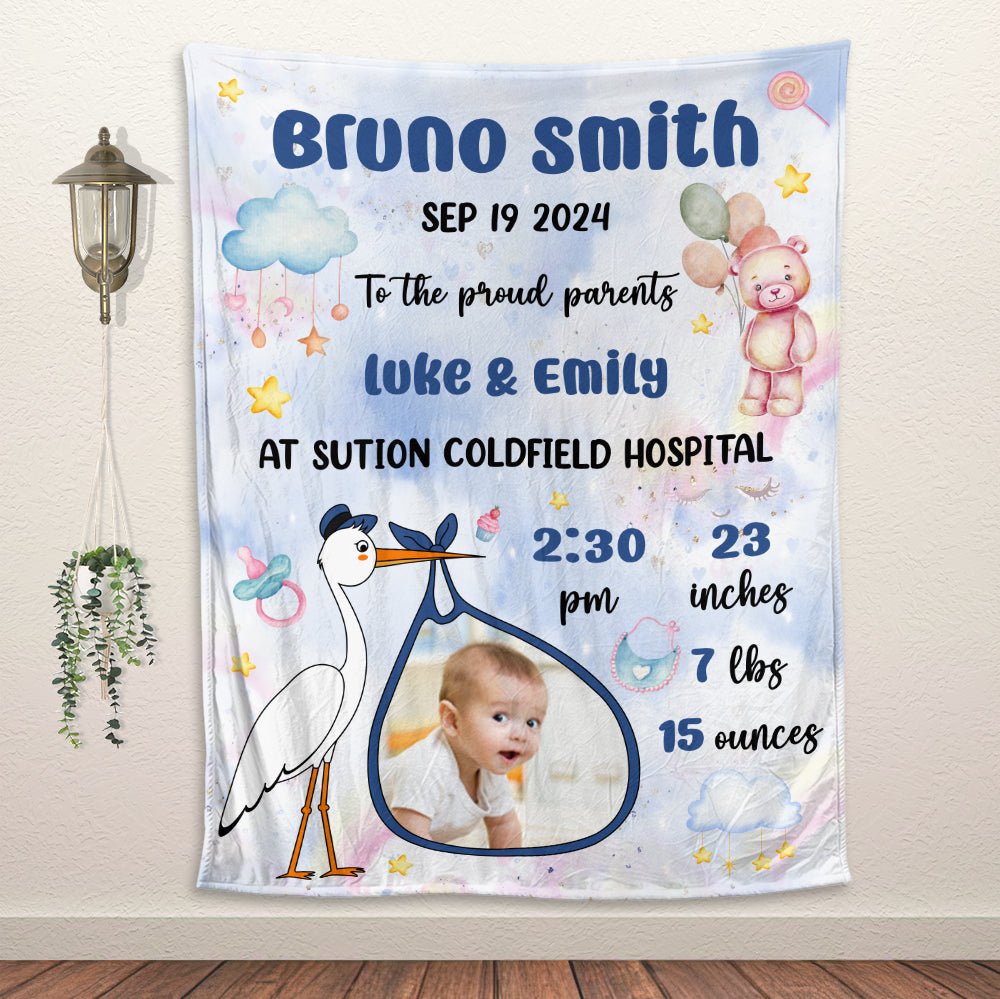 Baby Birth Announcement Blanket - Personalized Blanket - Giftago