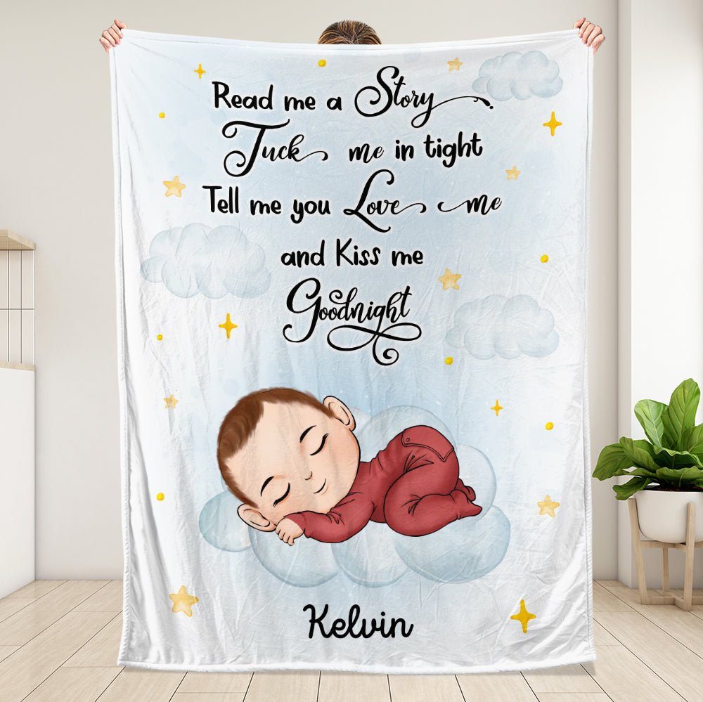 Baby Kiss Me Goodnight - Personalized Blanket - Giftago
