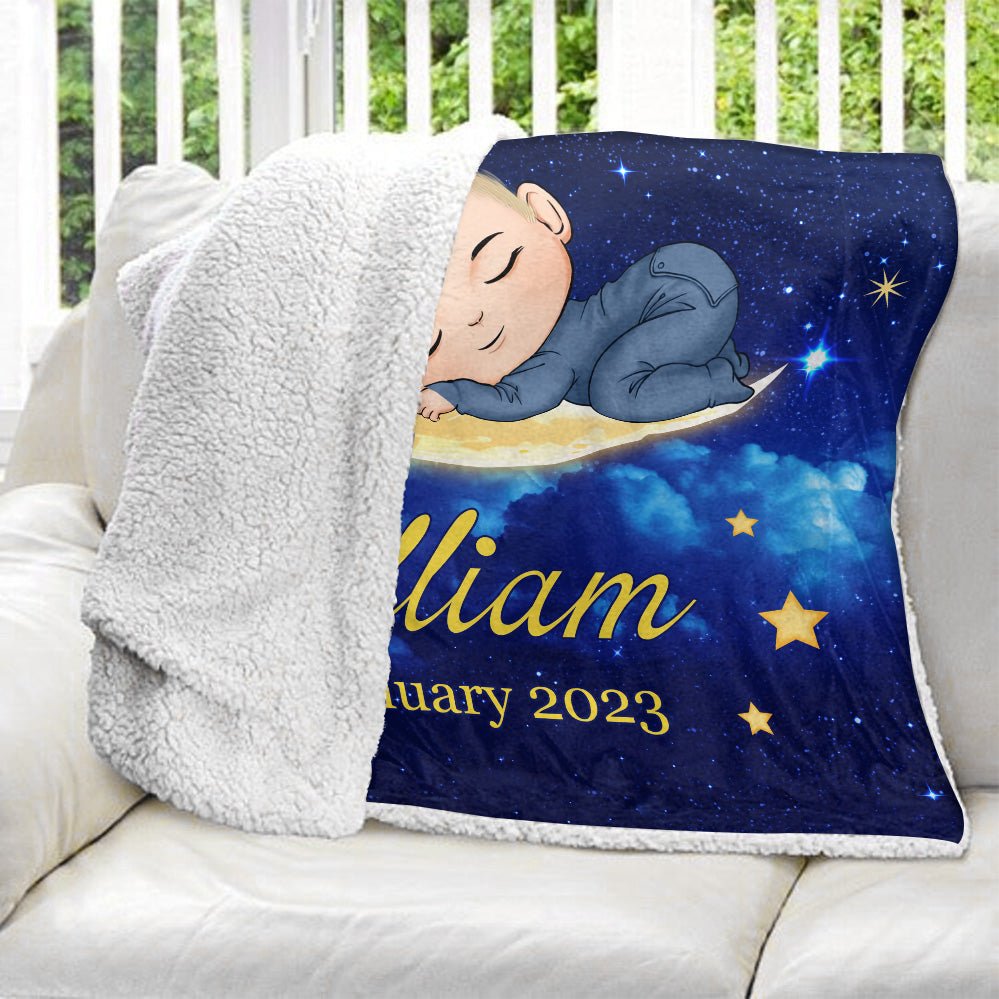 Baby Love You To The Moon And Back - Personalized Blanket - Giftago