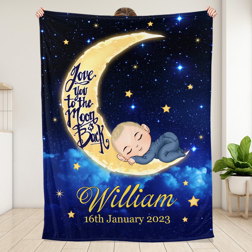 Baby Love You To The Moon And Back - Personalized Blanket - Giftago