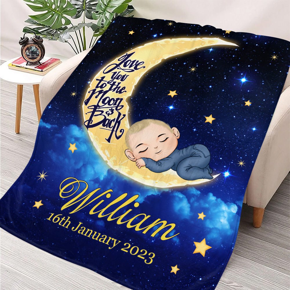 Baby Love You To The Moon And Back - Personalized Blanket - Giftago