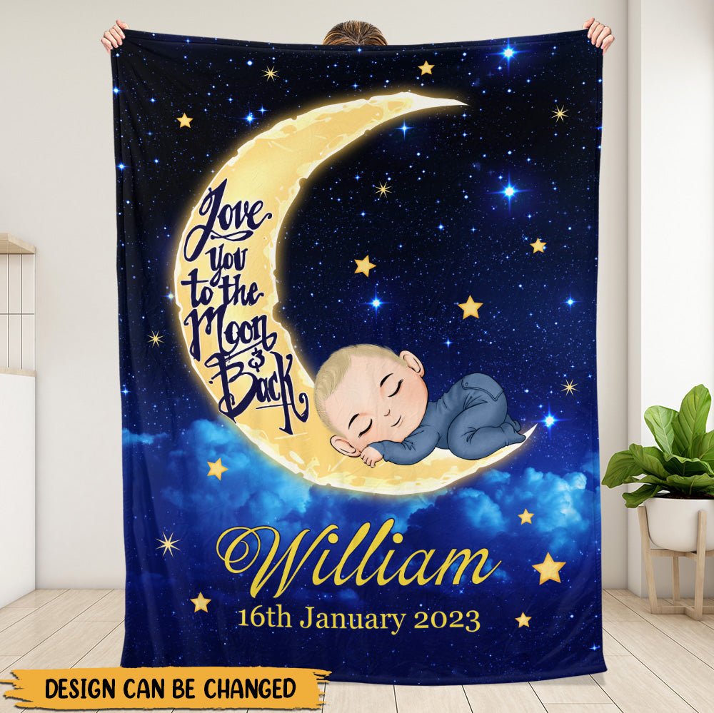 Baby Love You To The Moon And Back - Personalized Blanket - Giftago