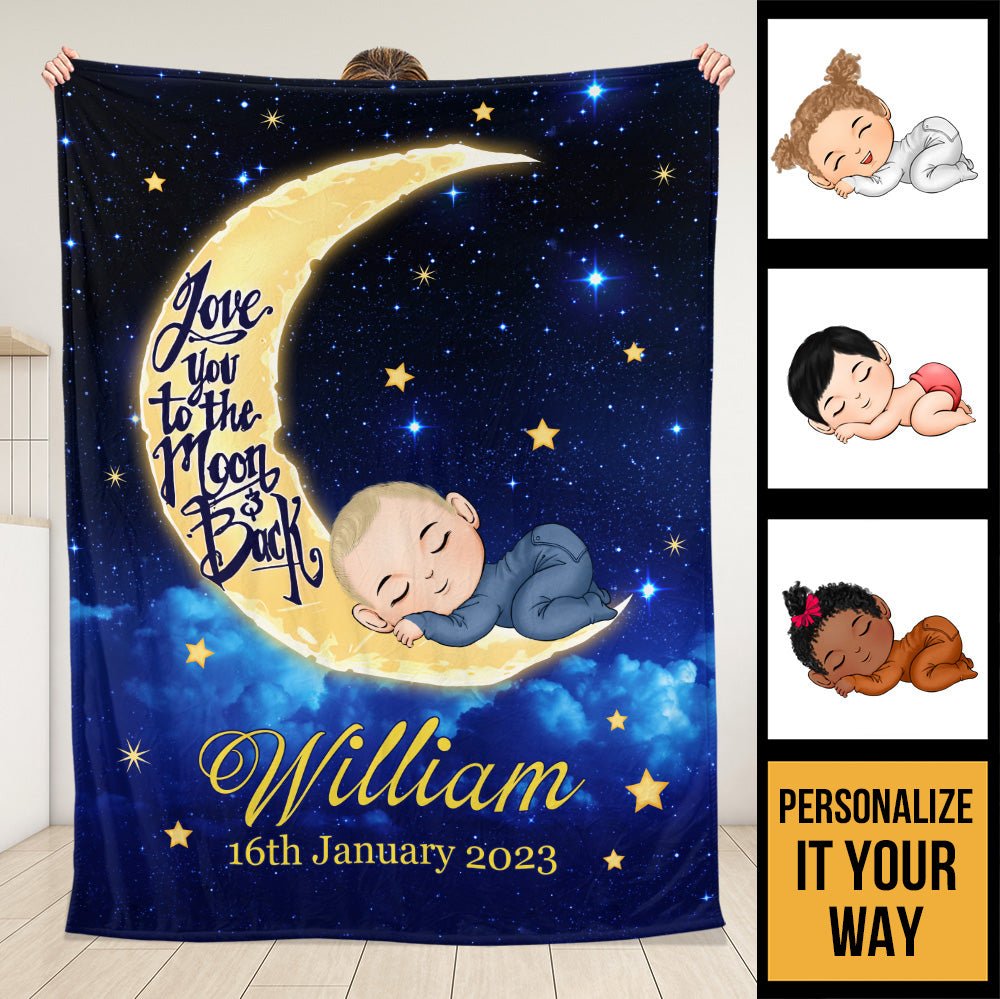 Baby Love You To The Moon And Back - Personalized Blanket - Giftago