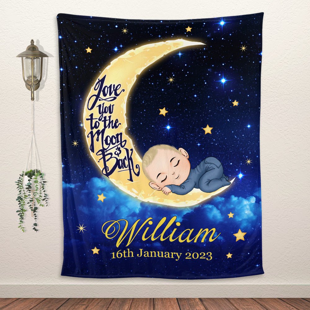 Baby Love You To The Moon And Back - Personalized Blanket - Giftago