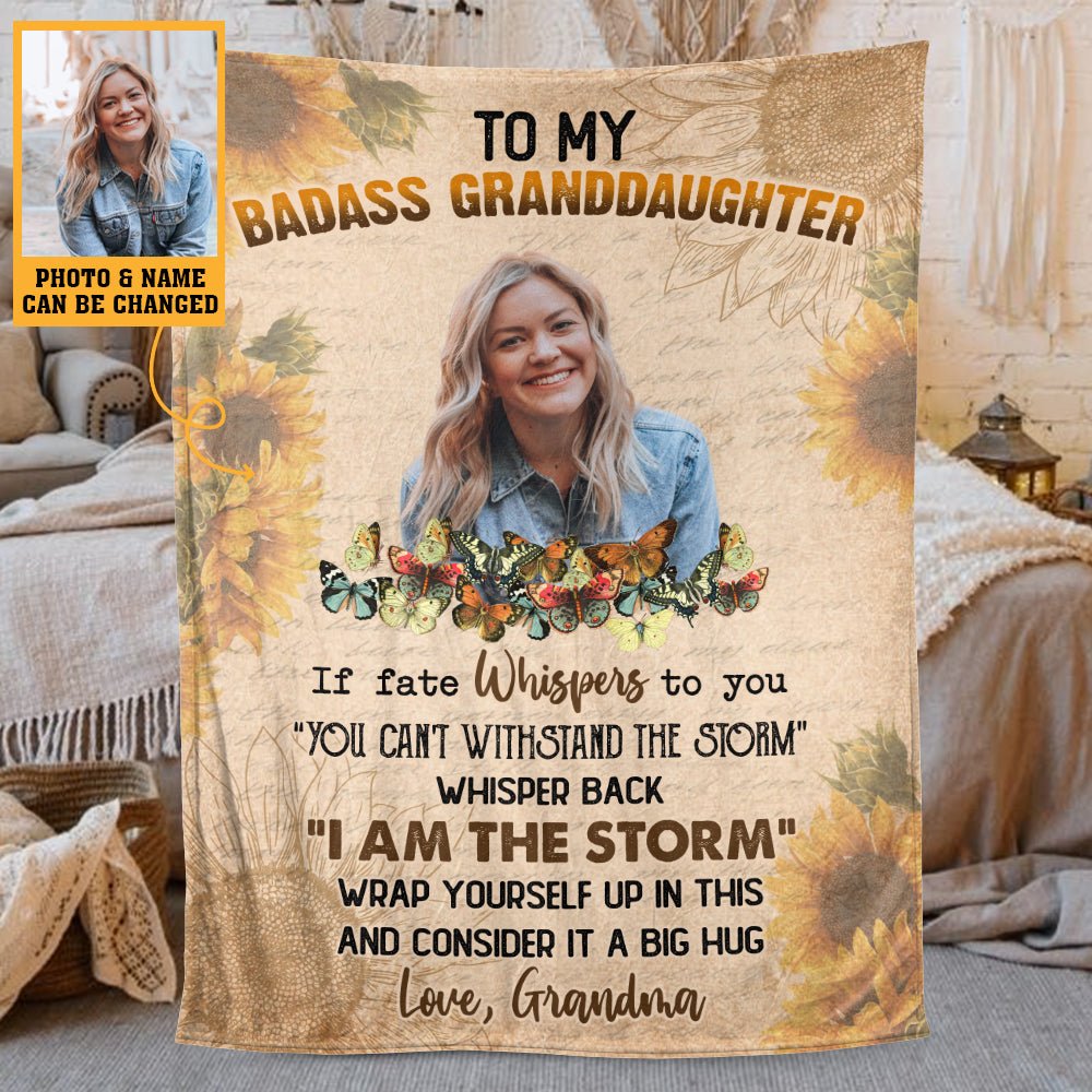 Badass Granddaughter (Photo) - Personalized Blanket - Meaningful Gift For Birthday - Giftago
