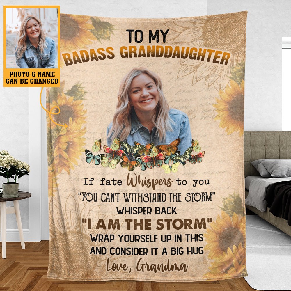 Badass Granddaughter (Photo) - Personalized Blanket - Meaningful Gift For Birthday - Giftago