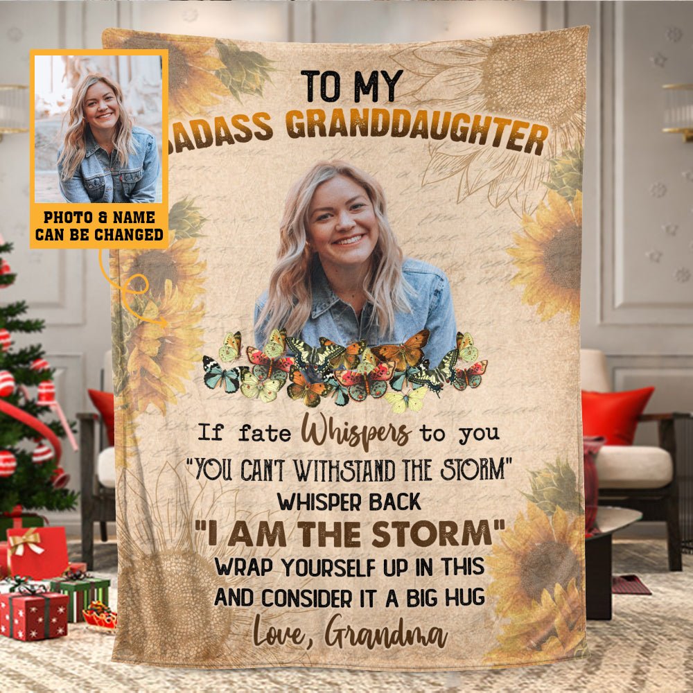 Badass Granddaughter (Photo) - Personalized Blanket - Meaningful Gift For Birthday - Giftago