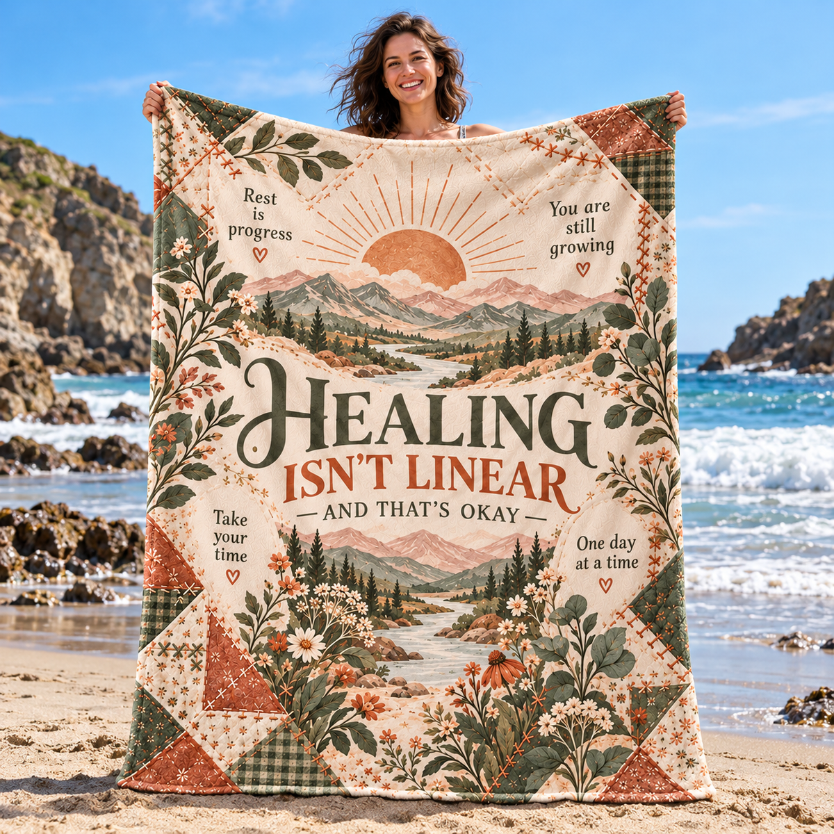 Patchwork Journey Healing Isn’t Linear Affirmation Blanket