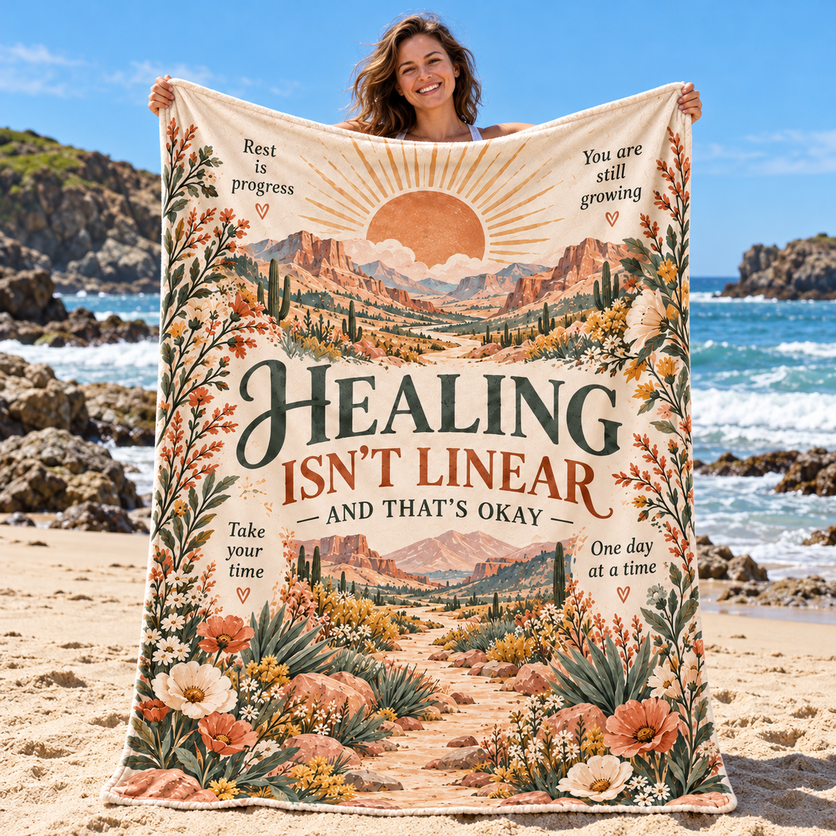 Desert Bloom Healing Isn’t Linear Affirmation Blanket
