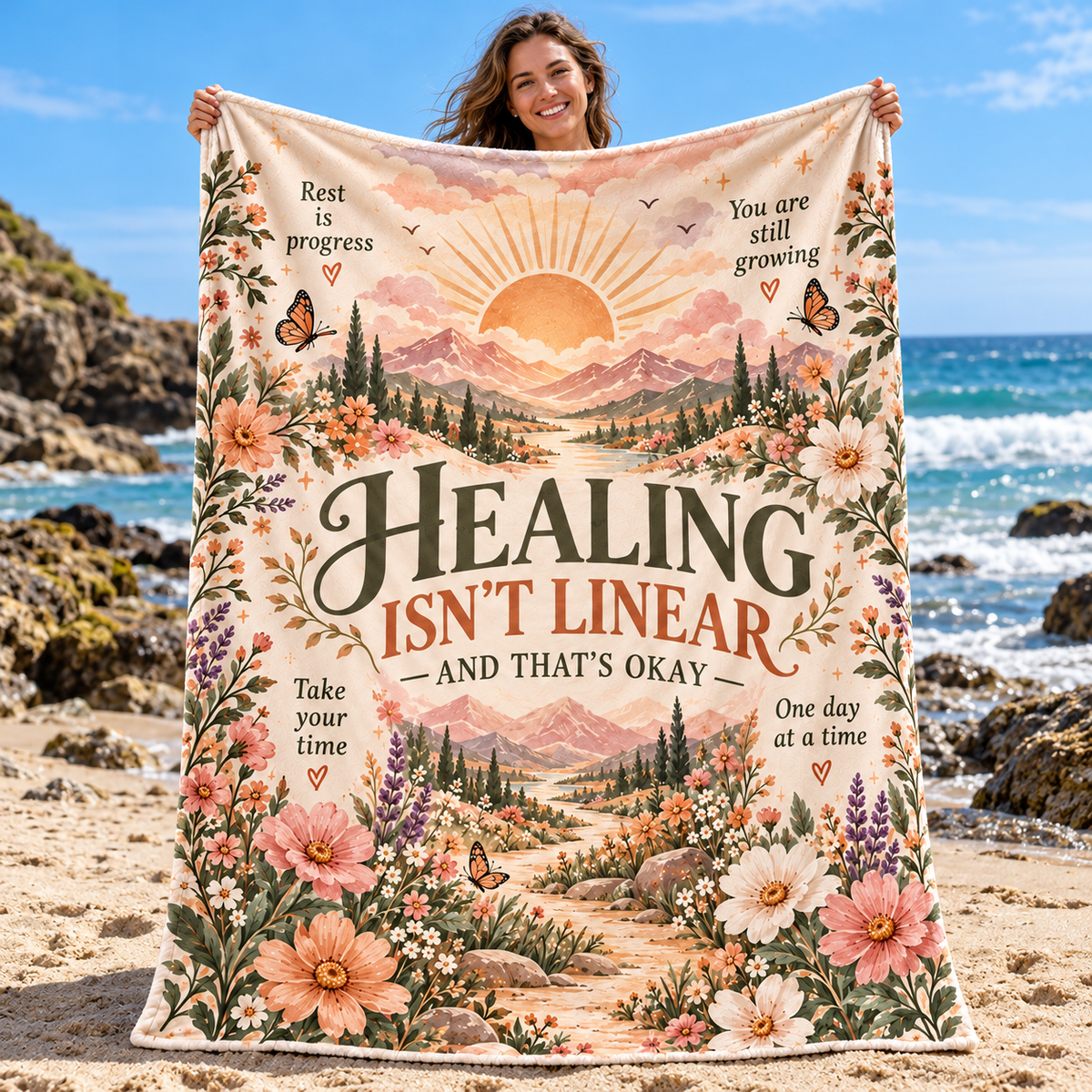 Butterfly Garden Healing Isn’t Linear Affirmation Blanket