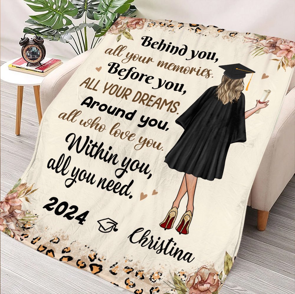 Behind You, All Your Memories Graduation Girl - Personalized Blanket - Giftago