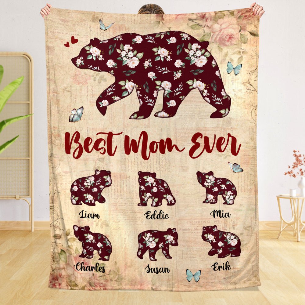 Best Mom Ever Flower (Red) - Personalized Blanket - Best Gift For Mother - Giftago