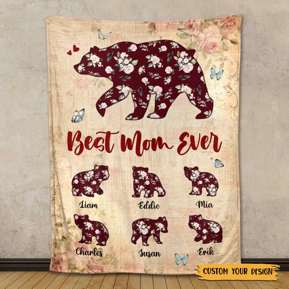 Best Mom Ever Flower (Red) - Personalized Blanket - Best Gift For Mother - Giftago