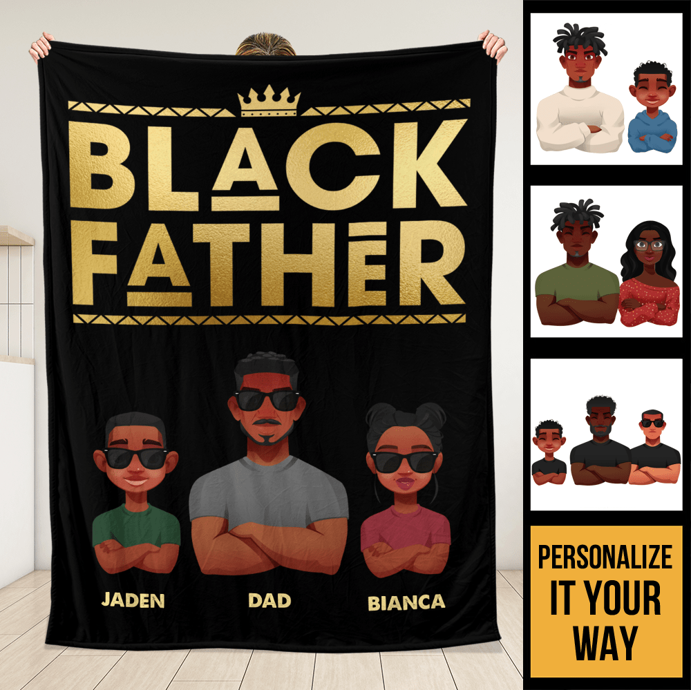 Black Father Personalized Blanket - Personalized Blanket - Giftago