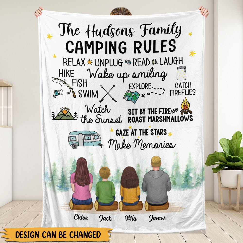 Camping Rules Wake Up Smiling - Personalized Blanket - Giftago