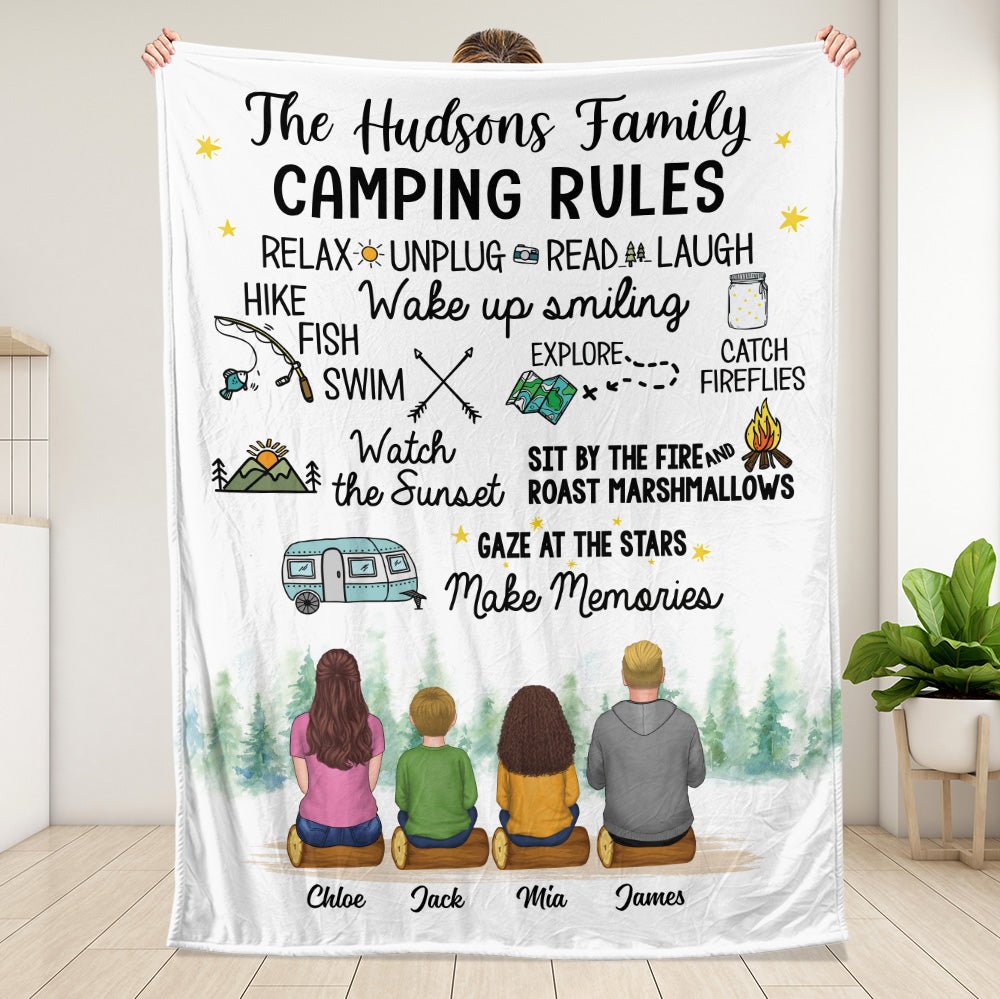 Camping Rules Wake Up Smiling - Personalized Blanket - Giftago