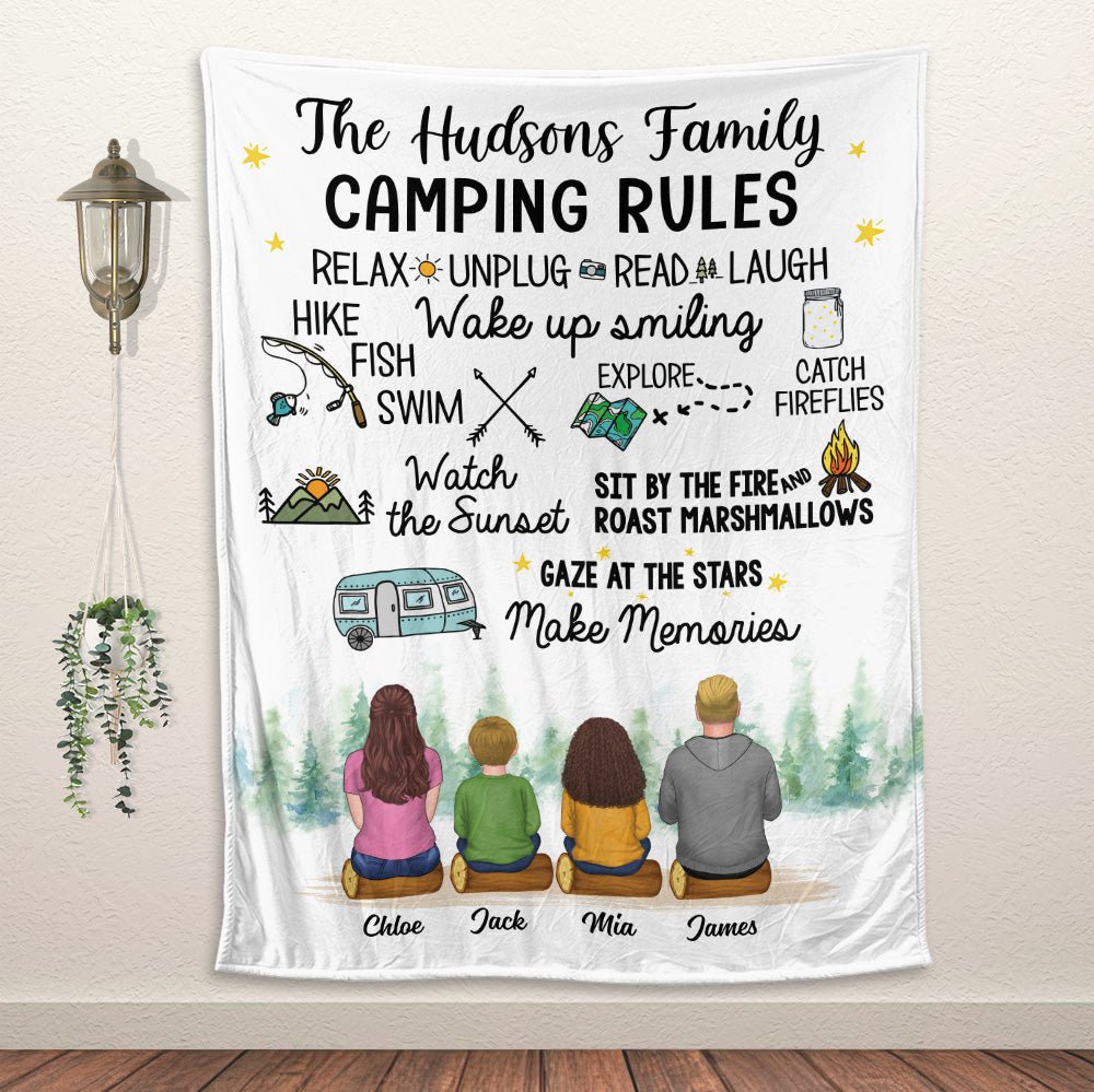Camping Rules Wake Up Smiling - Personalized Blanket - Giftago
