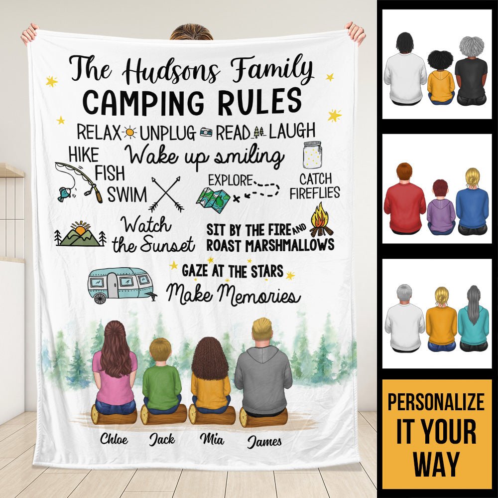 Camping Rules Wake Up Smiling - Personalized Blanket - Giftago