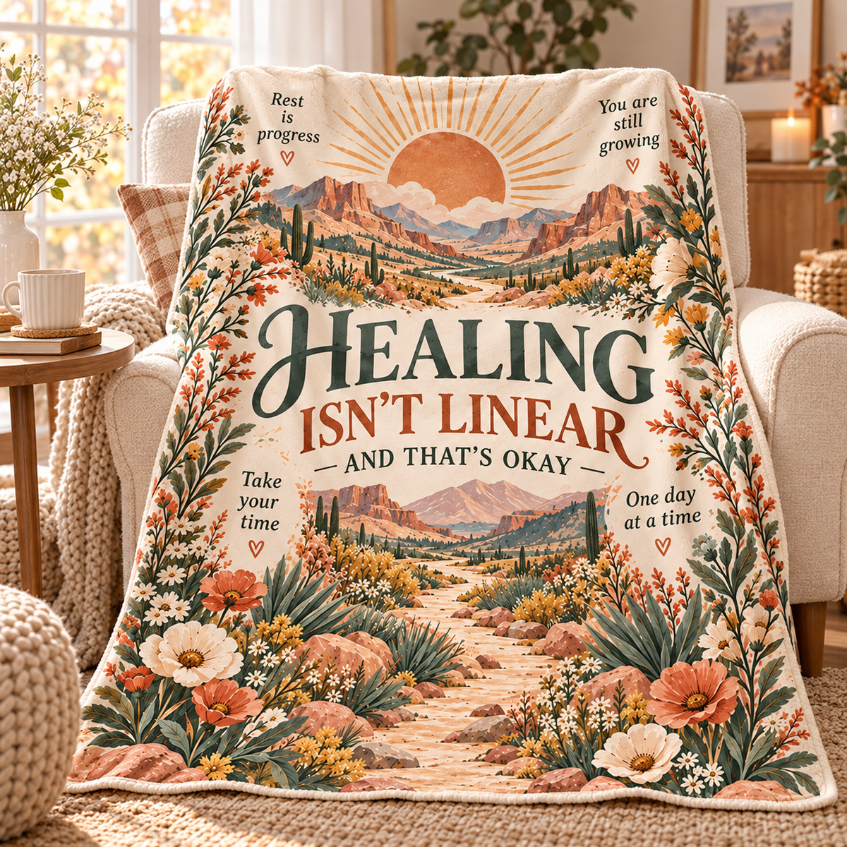 Desert Bloom Healing Isn’t Linear Affirmation Blanket