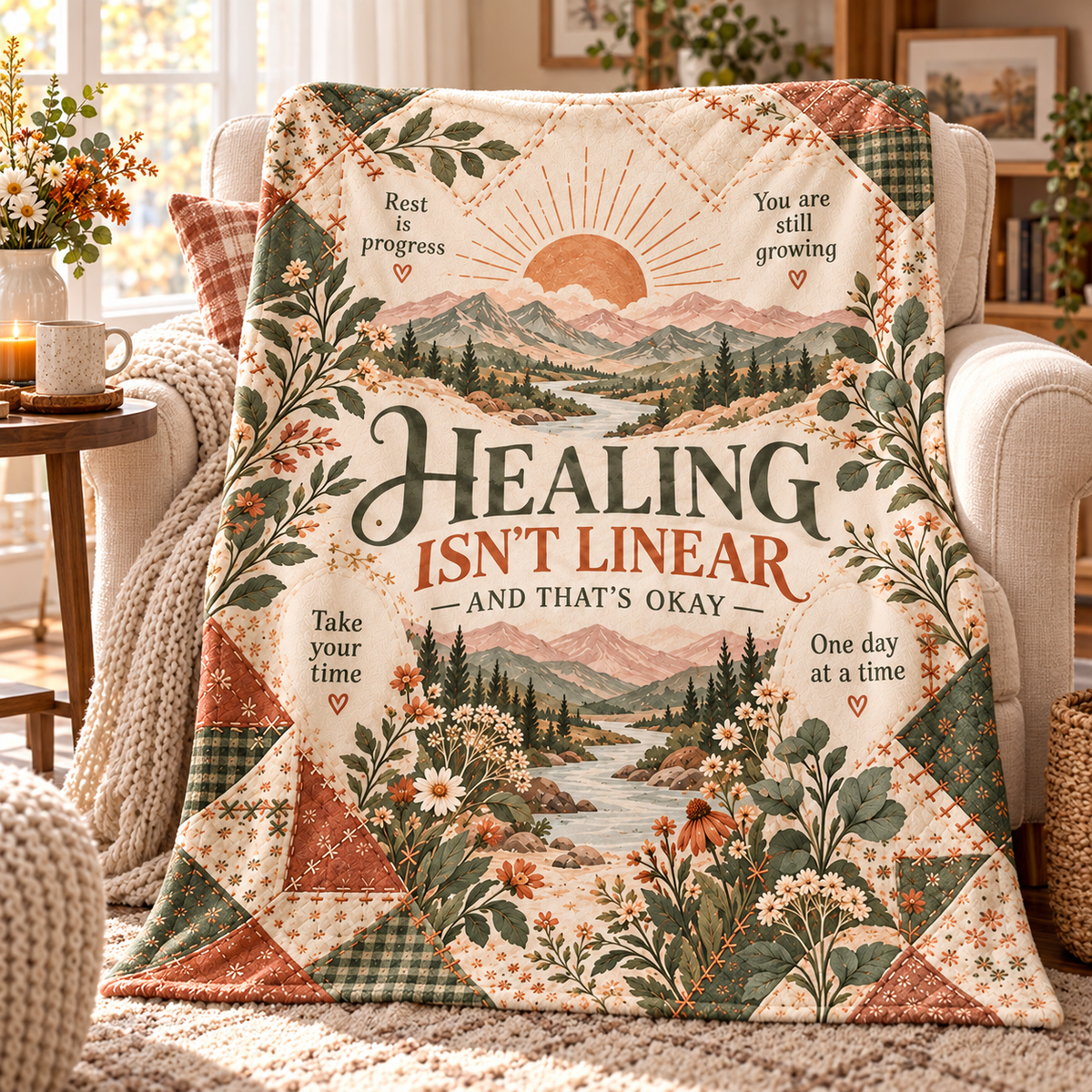 Patchwork Journey Healing Isn’t Linear Affirmation Blanket