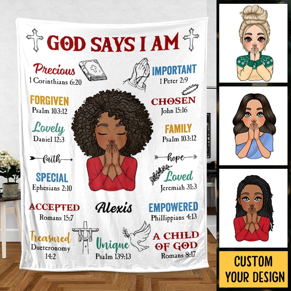 Classic God Says I Am - Personalized Blanket - Best Gift For Mother, For Grandma - Giftago