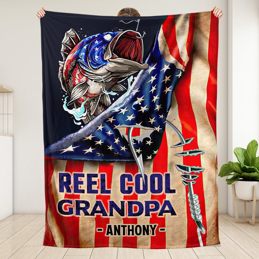 Cool Grandpa/ Dad Loves Fishing - Personalized Blanket - Giftago