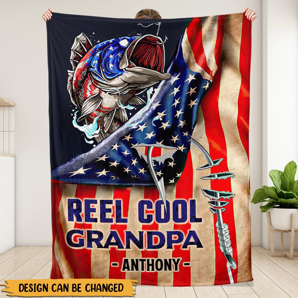 Cool Grandpa/ Dad Loves Fishing - Personalized Blanket - Giftago