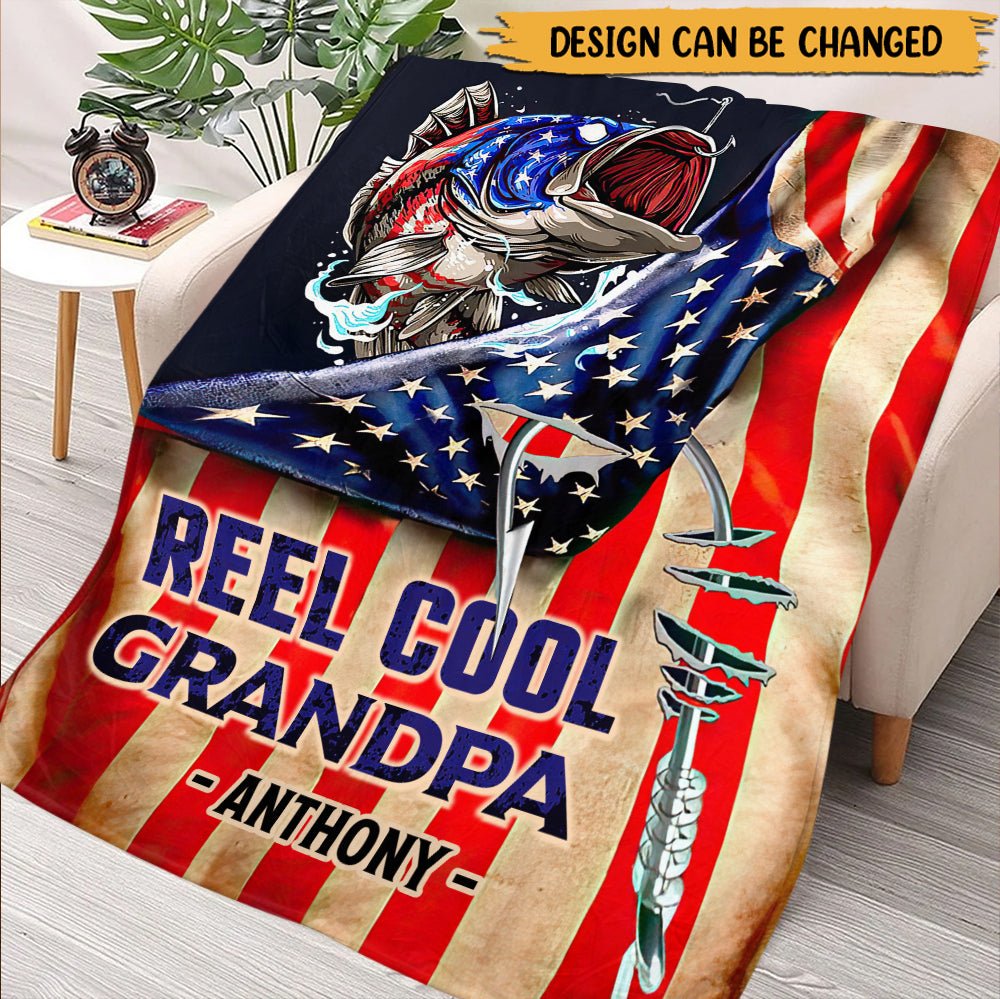 Cool Grandpa/ Dad Loves Fishing - Personalized Blanket - Giftago