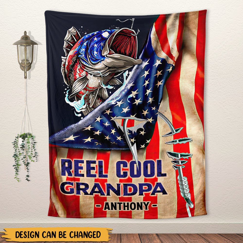 Cool Grandpa/ Dad Loves Fishing - Personalized Blanket - Giftago