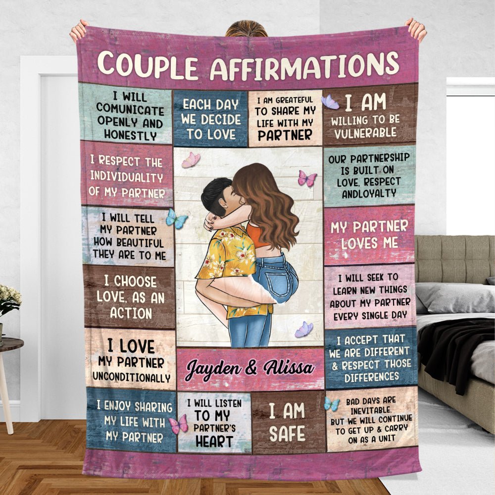 Couple Affirmations Pink - Personalized Blanket - Meaningful Gift For Birthday - Giftago