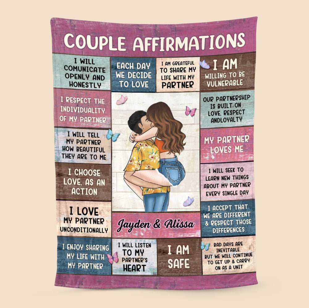 Couple Affirmations Pink - Personalized Blanket - Meaningful Gift For Birthday - Giftago