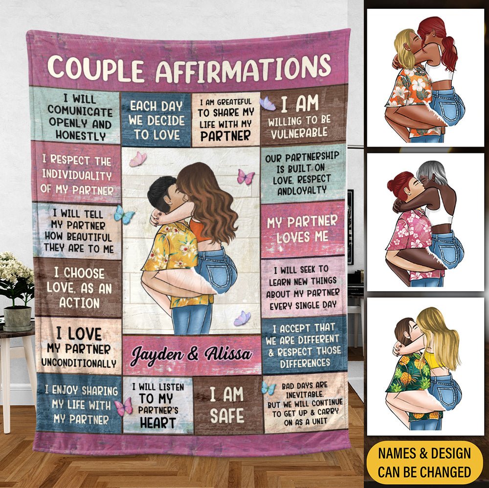 Couple Affirmations Pink - Personalized Blanket - Meaningful Gift For Birthday - Giftago