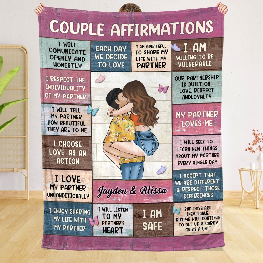 Couple Affirmations Pink - Personalized Blanket - Meaningful Gift For Birthday - Giftago