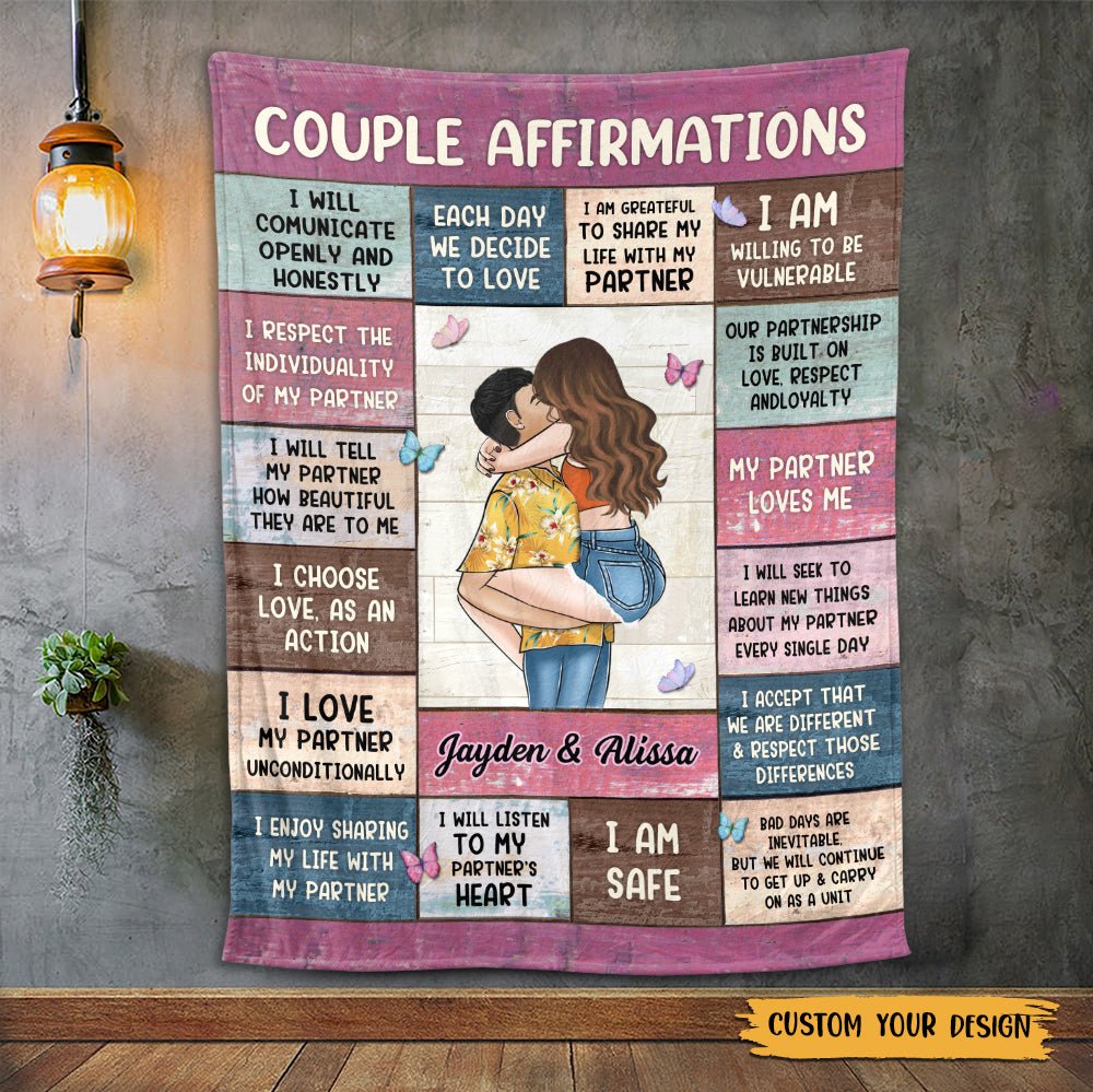 Couple Affirmations Pink - Personalized Blanket - Meaningful Gift For Birthday - Giftago