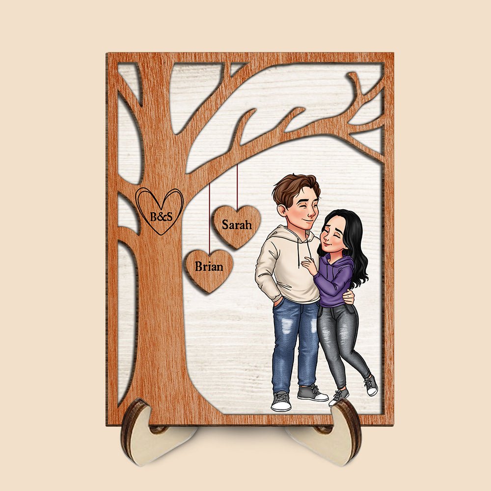 Couple Under The Love Tree - Personalized Custom 2-Layered Wooden Plaque With Stand - Best Gift For Couple, For Valentine - Giftago