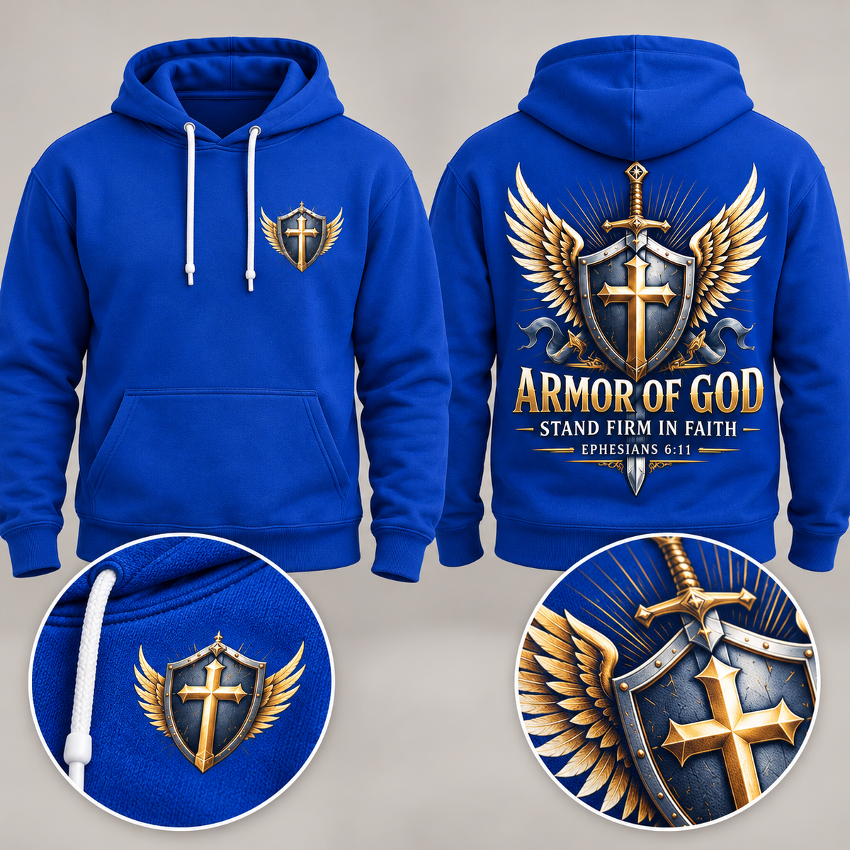 Royal Blue Armor of God Hoodie – Stand Firm in Faith | Ephesians 6:11