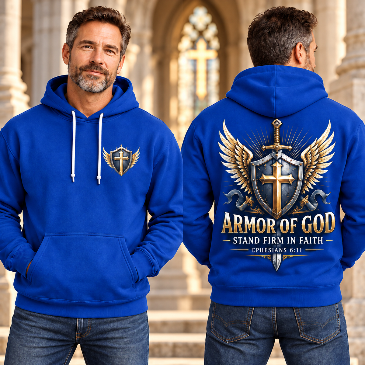 Royal Blue Armor of God Hoodie – Stand Firm in Faith | Ephesians 6:11