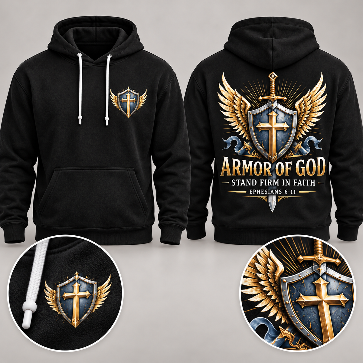 Black Armor of God Hoodie – Stand Firm in Faith | Ephesians 6:11